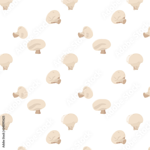 Champignon Musrooms editable pattern on white color background. Popular vegetarian Food. Can be used for T-shirts, aprons, fabrics, wripping, logos, banners, flyers, stickers, posters. photo