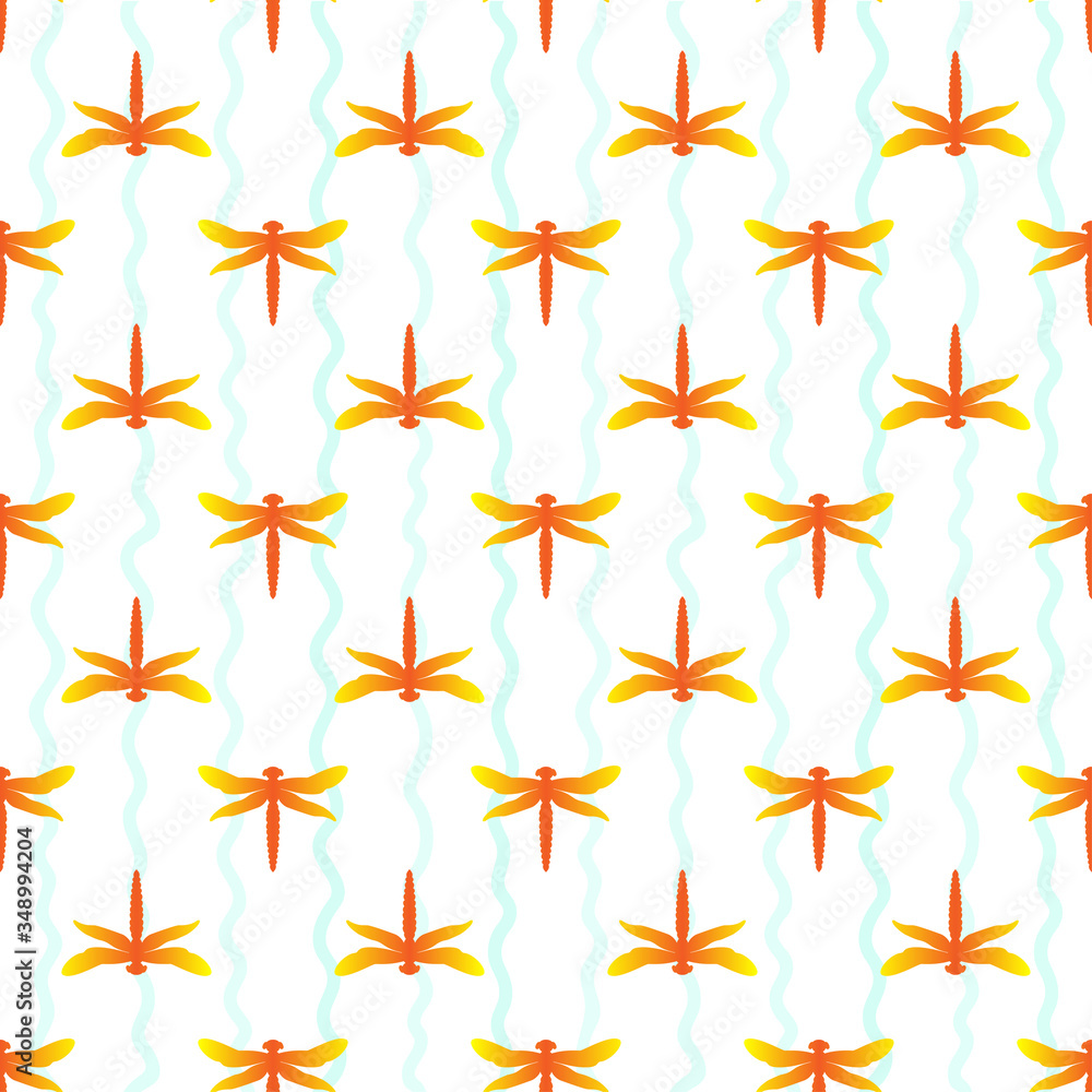 Abstract seamless pattern with dragonflies on light background. Modern template for fabric design with dragonflies. Seamless vector template. Cartoon vector illustration. Colorful modern background. Abstract seamless pattern with dragonflies on light background. Modern template for fabric design with dragonflies. Seamless vector template. Cartoon vector illustration. Colorful modern background.