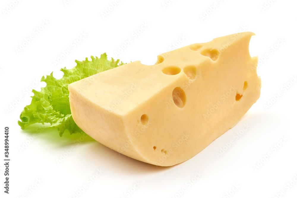 Maasdam cheese, isolated on white background