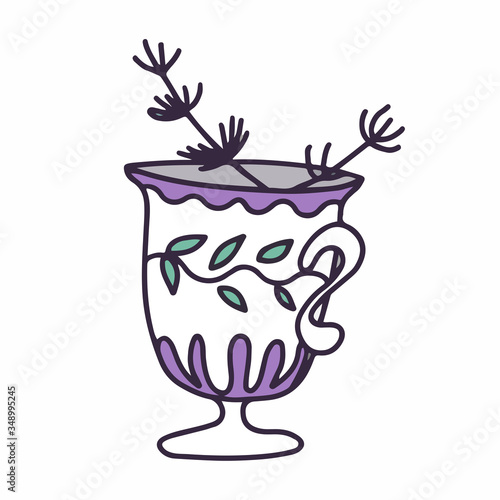 Hand drawn flat tea cup. Cartoon vector tea mug illustration. Design element  perfect for postcard  posters  web sites  coffee shop menu  tea store logo  print for merch