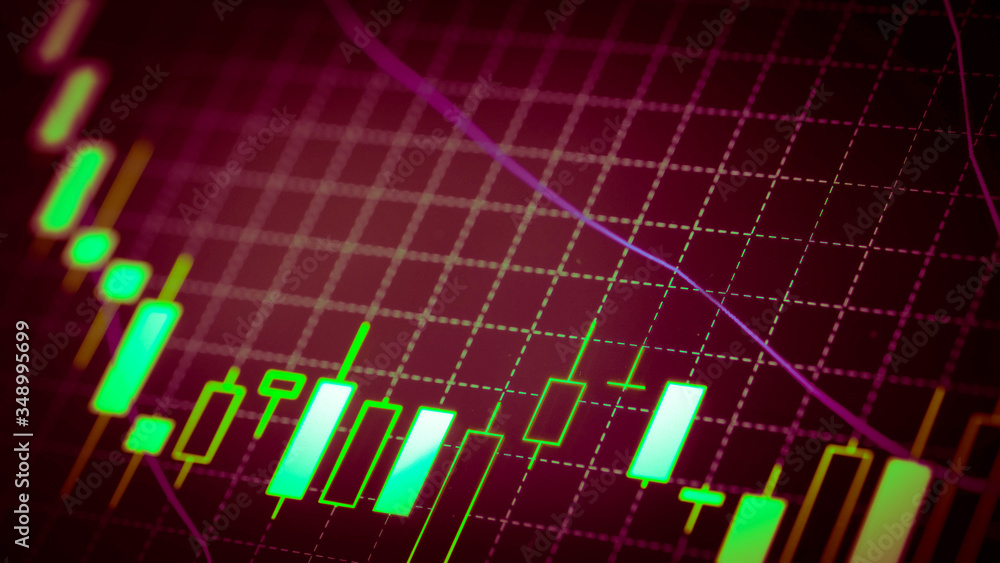 Fototapeta premium Candlestick chart Down trend of trading graph in graphic concept suitable for financial investment or Economic trends business idea and all art work design. Abstract finance background