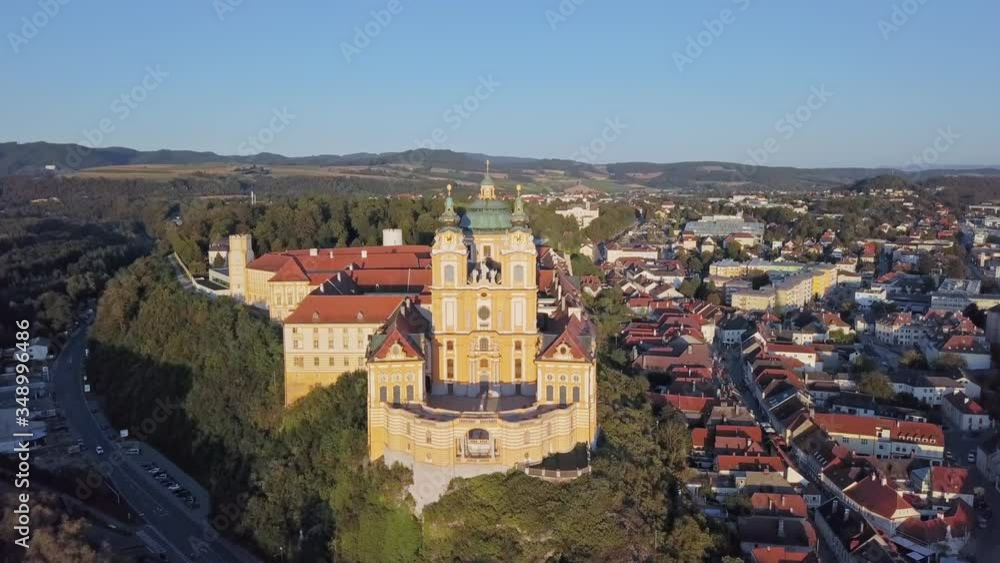 Aerial panorama of the famous St. Peter and Paul Church in Melk Benedictine Abbey, Wachau Valley, Lower Austria Aerial panorama of the famous St. Peter and Paul Church in Melk Benedictine Abbey, Wachau Valley, Lower Austria