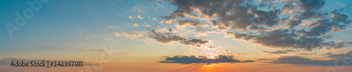 Fototapeta Naklejka Na Ścianę i Meble -  Large panorama with sunset sky with multicolor clouds