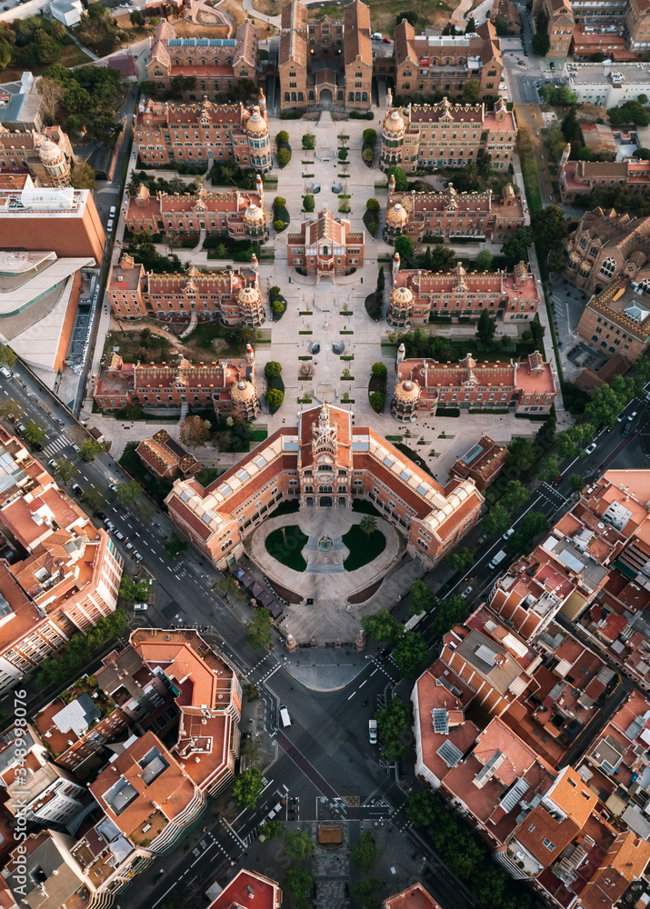 Barcelona street aerial view with beautiful patterns 