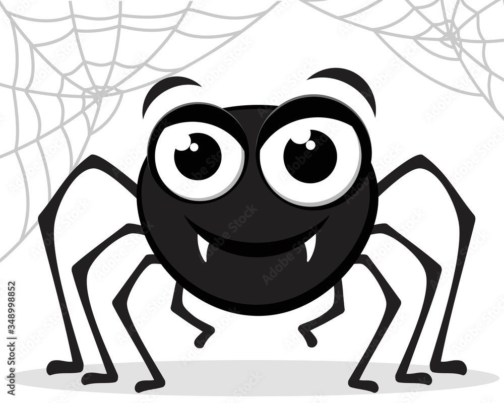 A spider smiles on a white background with a cobweb A spider smiles on a white background with a cobweb