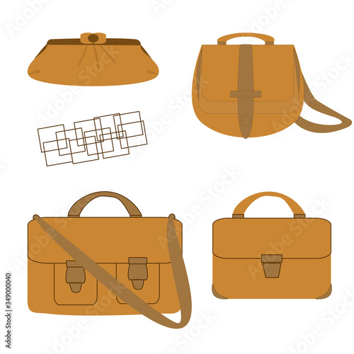 Vector stock set leather bags and unique pattern.