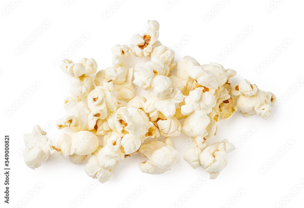 Heap of salted popcorn, isolated on white background. Top view. Heap of salted popcorn, isolated on white background. Top view.