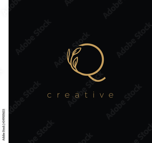 Q LETTER LOGO LUXURY WITH DRAWING LEAF