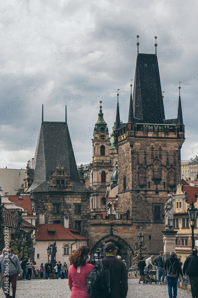 Naklejka premium Prague Charles Bridge in covid-19 time