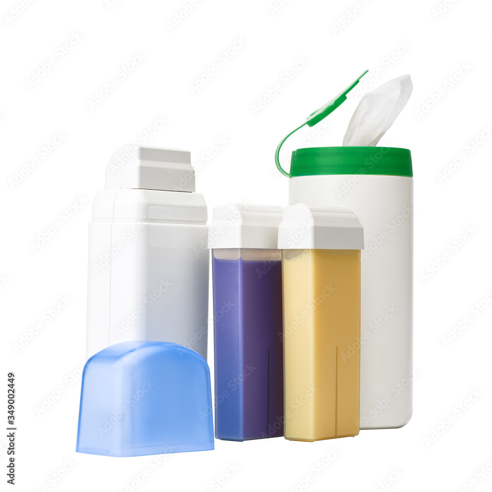 Set for epilation on white background. Cartridges with wax Set for epilation on white background. Cartridges with wax