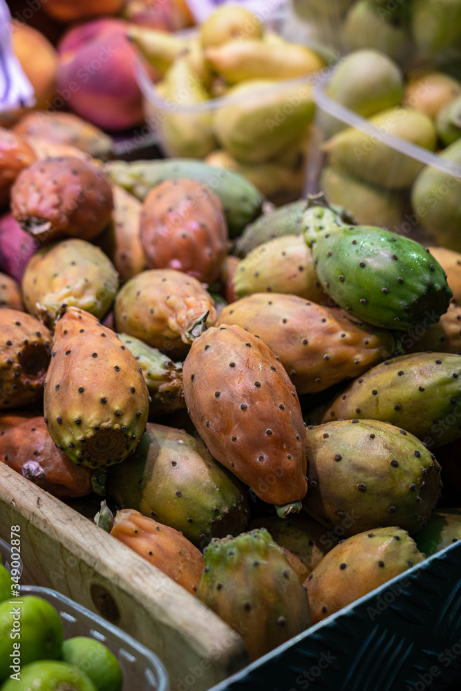 prickly pear fruit on market stall