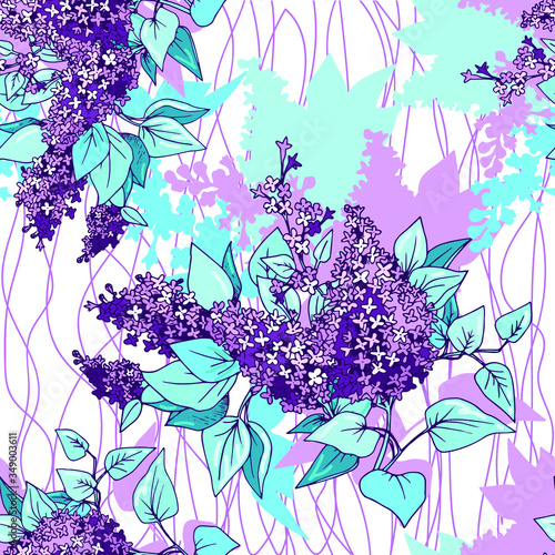 pattern, lilac, inflorescences, bouquet, on a white-pink background, seamless, vector