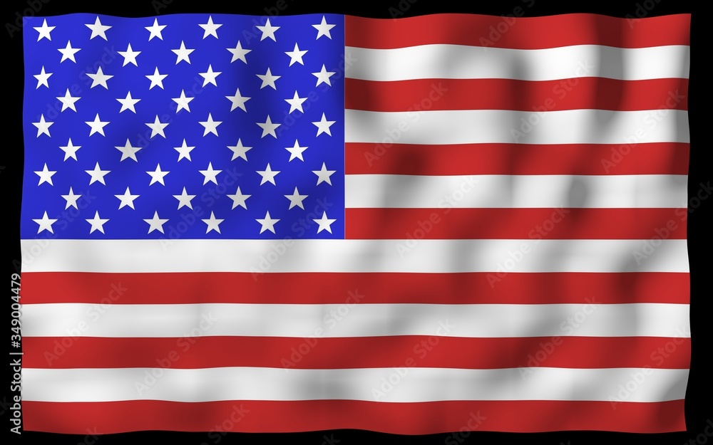Fototapeta premium Waving flag of the United States of America on a dark background. Stars and Stripes. State symbol of the USA. 3D illustration