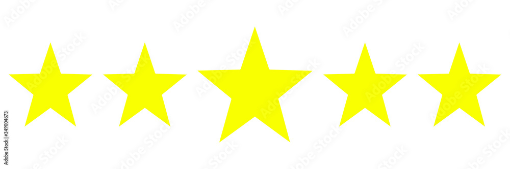 Five stars product rating review flat icon for apps and websites. Vector illustration of five golden yellow stars in a row - best, top quality concept graphic representation Five stars product rating review flat icon for apps and websites. Vector illustration of five golden yellow stars in a row - best, top quality concept graphic representation