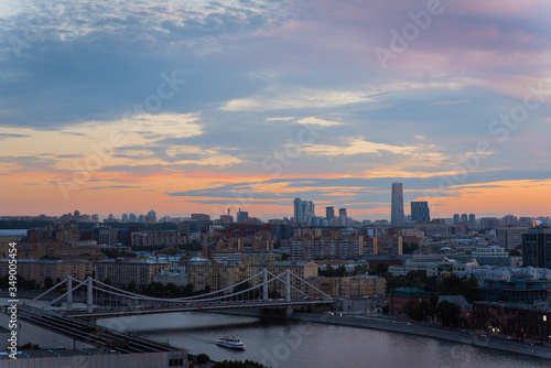 Incredible evening view of the center of Moscow .Incredible sunset over Moscow.