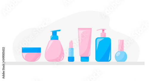 Set of products - gel, lotion, oil, cream. Women face care routine