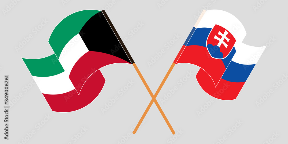 Crossed and waving flags of Slovakia and Kuwait Crossed and waving flags of Slovakia and Kuwait