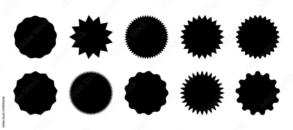 Starburst speech bubbles, bursting sticker promo badges, sunburst promotion tag. Explosion star button vector illustration. Starburst speech bubbles, bursting sticker promo badges, sunburst promotion tag. Explosion star button vector illustration.