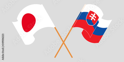 Crossed and waving flags of Slovakia and Japan