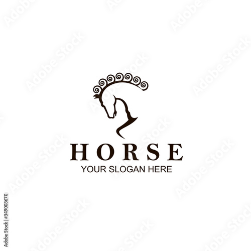 monochrome icon of horse head isolated on white background