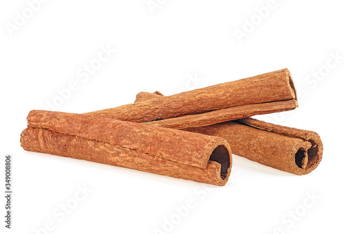 Fotografia, Obraz Front view of cinnamon sticks isolated on white background