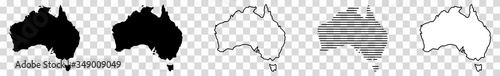 Australia Map Black | Australian Border | Continent | Transparent Isolated | Variations photo