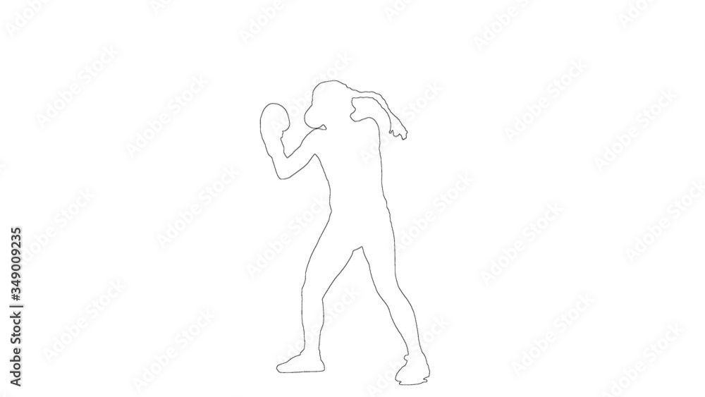 Outline sketch of woman in boxing gloves is training isolated on white background Outline sketch of woman in boxing gloves is training isolated on white background