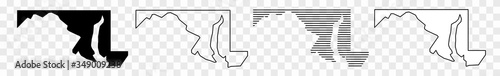 Maryland Map Black | State Border | United States | US America | Transparent Isolated | Variations