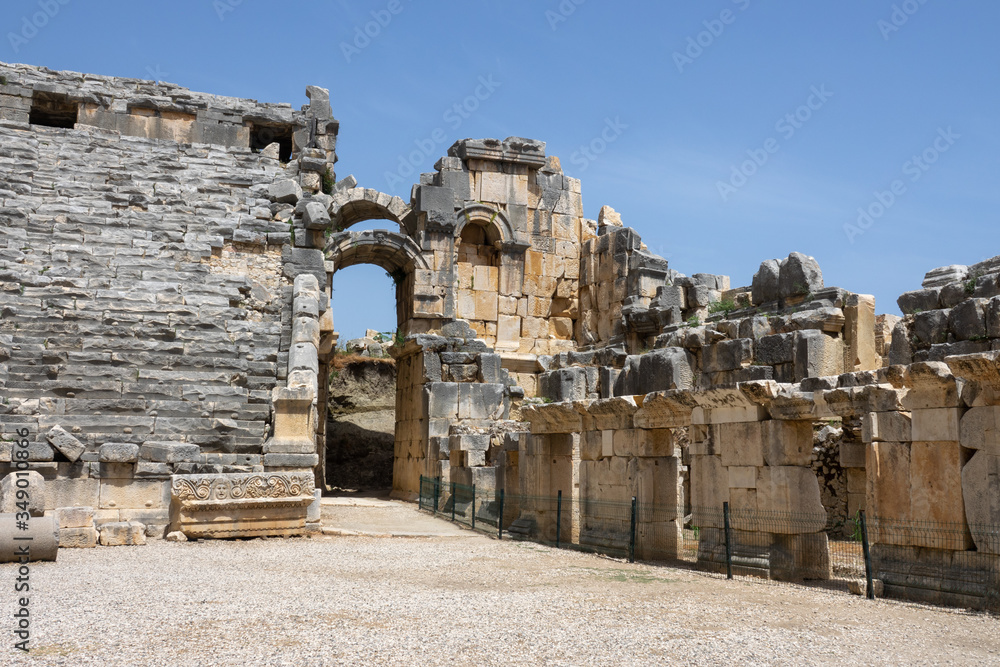 Fototapeta premium Ruins of entrance to the Greek-Roman amphitheatre of the ancient city of Myra in Demre, Antalya Province, Turkey