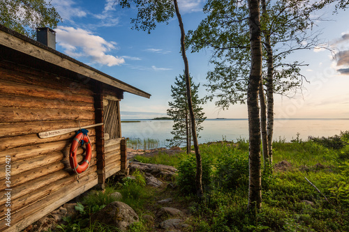Принти на полотні Landscape with finnish sauna building and the gulf of Bothnia on background