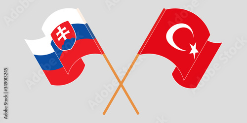Photography Crossed and waving flags of Slovakia and Turkey