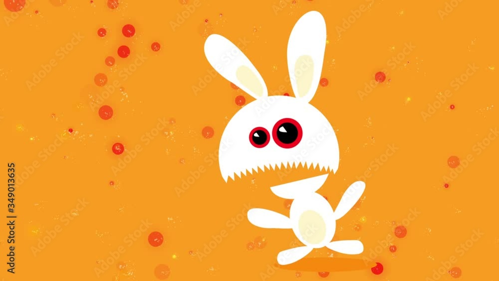 scary bunny looking like a monster with red eyes and opening its big ...
