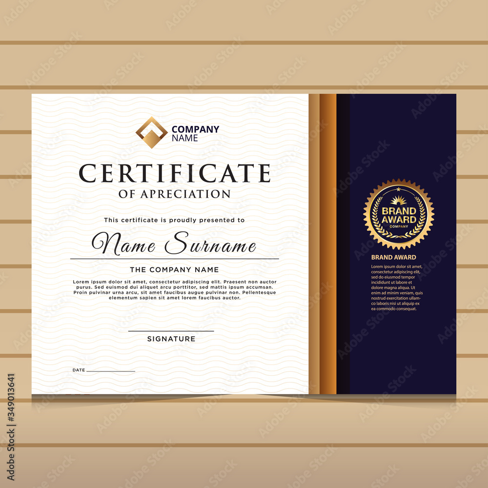 elegant blue and gold diploma certificate template. Use for print, certificate, diploma, graduation elegant blue and gold diploma certificate template. Use for print, certificate, diploma, graduation