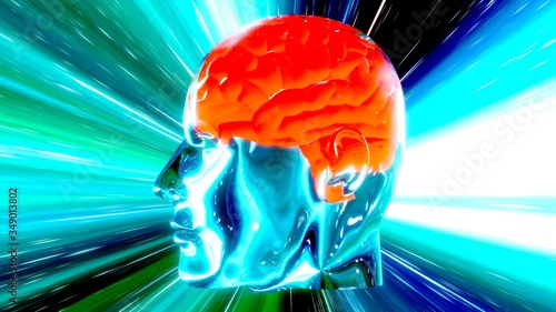 An illustration 3D of an orange brain in the man head