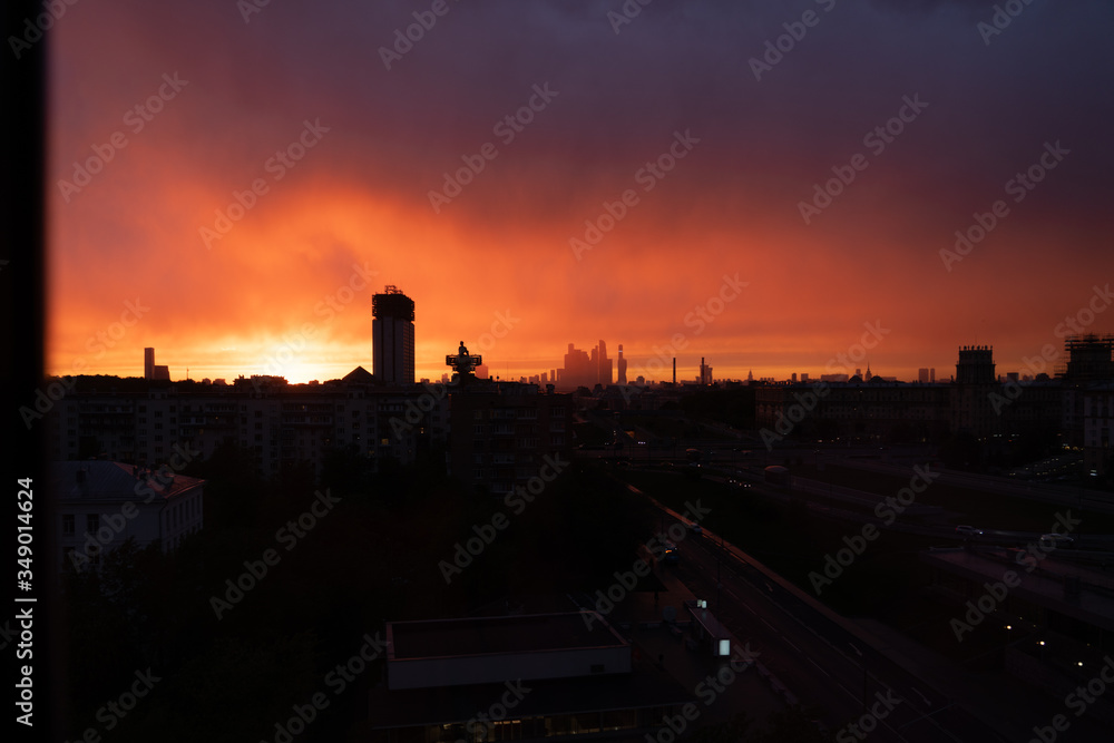 Sunset sky in Moscow, Russia. 
