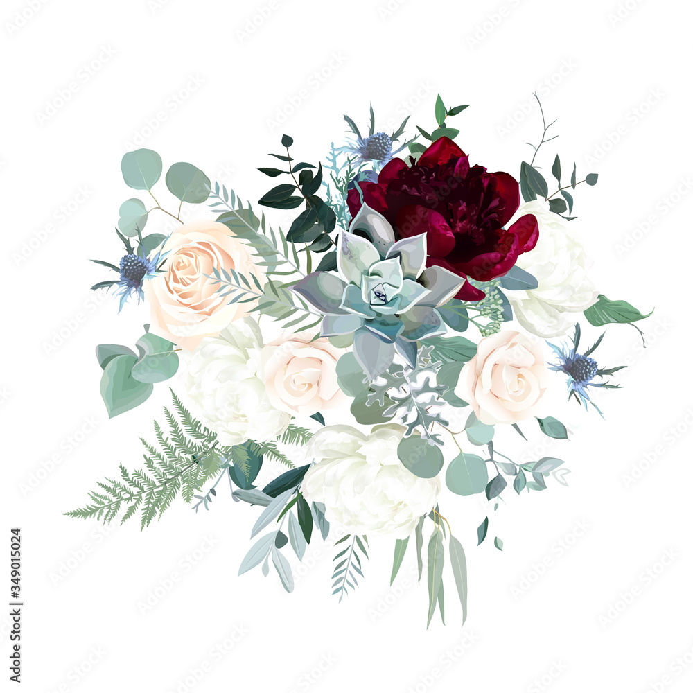 Silver Sage Green Pink Blush Burgundy Red And White Flowers Stock 
