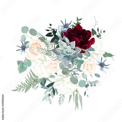 Silver sage green, pink blush, burgundy red and white flowers