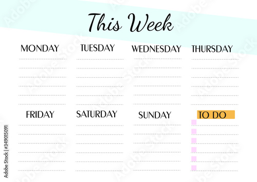 Printable weekly planner vector design.