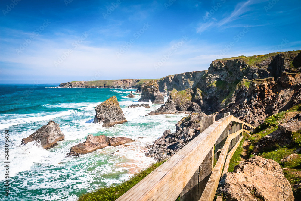 Famous Bedruthan’s steps in Cornwall, UK