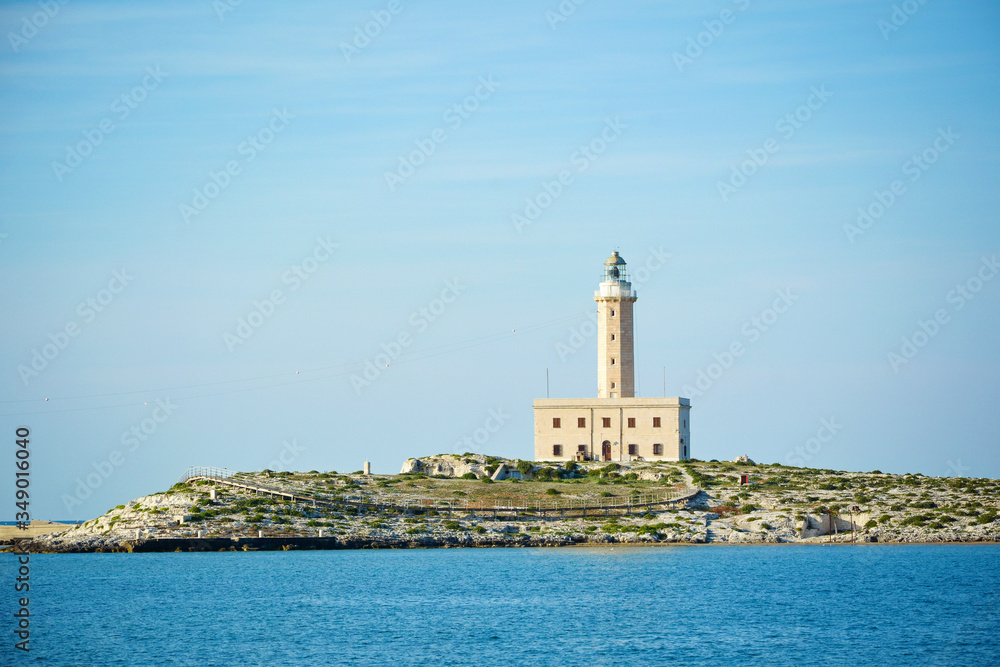 The Lighthouse of Vieste on the isle of Santa Eufemia. Gargano Peninsula, Apulia region, Italy, Europe