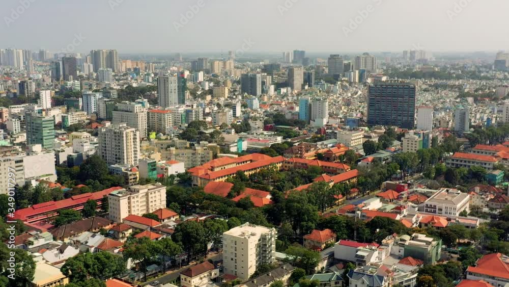 HOCHIMINH, VIETNAM - APRIL, 2020: Aerial panorama view of the downtown with modern buildings and cityscape of Hochiminh. HOCHIMINH, VIETNAM - APRIL, 2020: Aerial panorama view of the downtown with modern buildings and cityscape of Hochiminh.