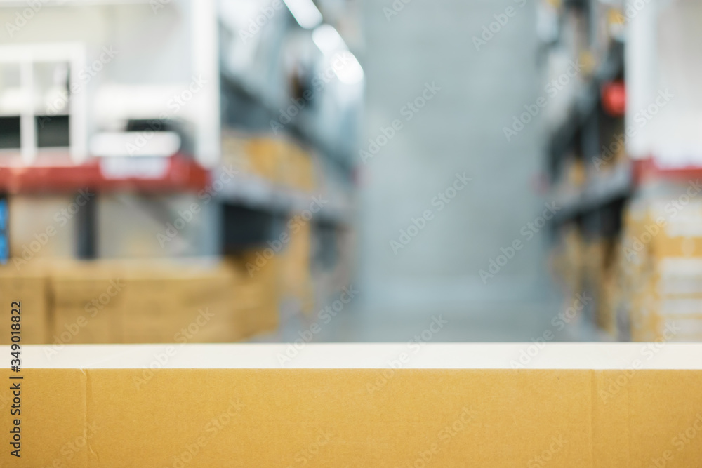 Fototapeta premium Stack of cardboard boxes in smart warehouse industry logistic.