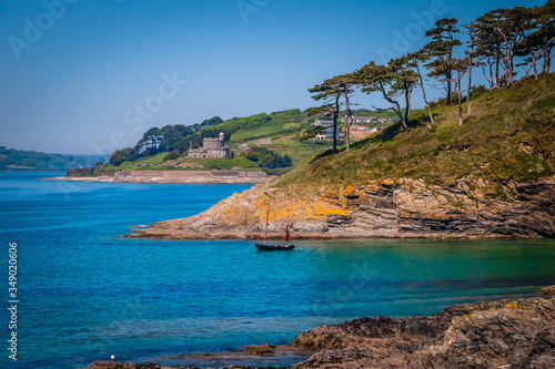 Green coastline at the Roseland Heritage Coast in Cornwall, UK photo
