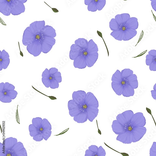 seamless pattern with violet flowers on a white background