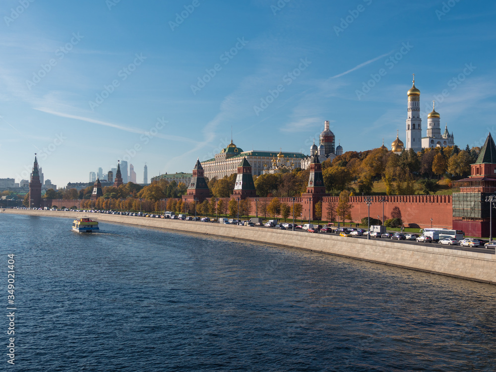 Sunny summer day moscow river bay kremlin Sunny summer day moscow river bay kremlin