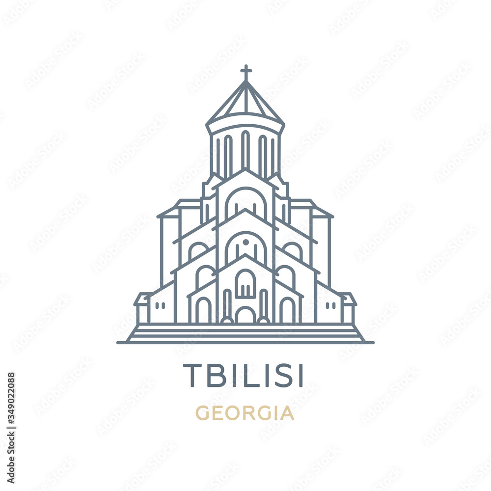 Tbilisi, Georgia. Line icon of the city in Western Asia and Eastern Europe. Outline symbol for web, travel mobile app, infographic, logo. Landmark and famous building. Vector in flat design, isolated