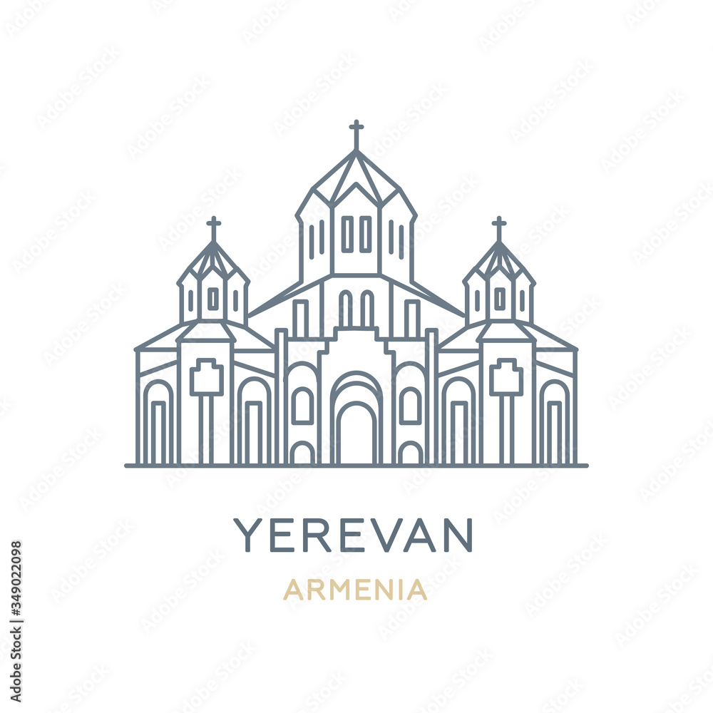 Yerevan, Armenia. Line icon of the city in Western Asia. Outline symbol for web, travel mobile app, infographic, logo. Landmark and famous building. Vector in flat design, isolated