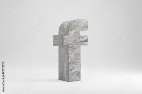 Stone 3d letter F lowercase. Rock textured letter isolated on white background. 3d rendered stone font character.