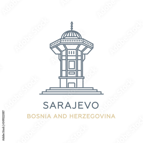 Sarajevo, Bosnia and Herzegovina. Line icon of the city in Southeast Europe. Landmark and famous building. Vector in flat design, isolated © Marina