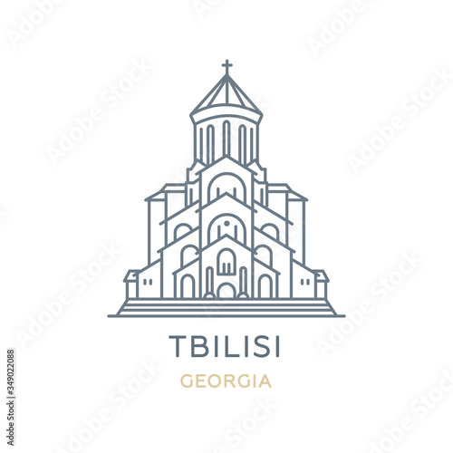 Tbilisi, Georgia. Line icon of the city in Western Asia and Eastern Europe. Outline symbol for web, travel mobile app, infographic, logo. Landmark and famous building. Vector in flat design, isolated